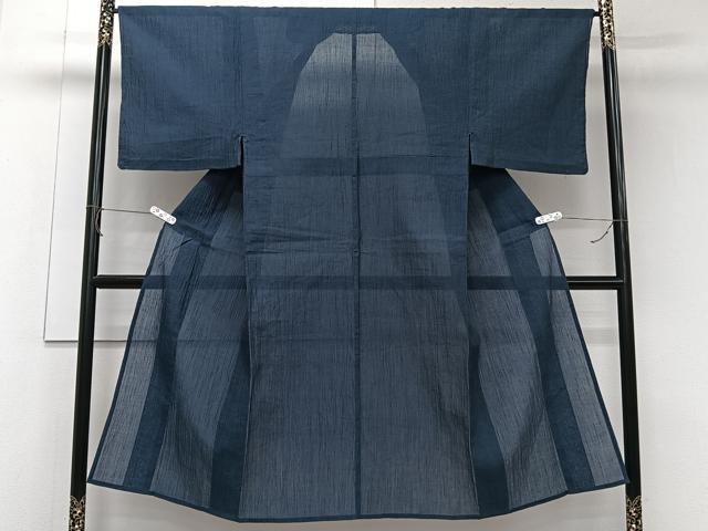 平和屋着物*夏物 男性 本場小千谷縮 留紺色 麻 逸品 CABJ9703xi