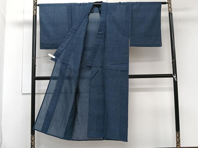 平和屋着物*夏物 男性 本場小千谷縮 留紺色 麻 逸品 CABJ9703xi