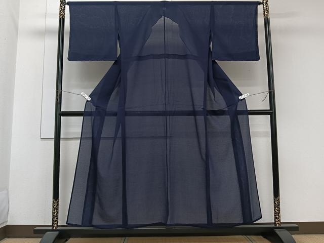平和屋着物*夏物 小紋 絽縮緬 鉄紺色 正絹 逸品 未使用 CABJ9705xi
