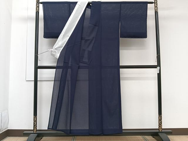 平和屋着物*夏物 小紋 絽縮緬 鉄紺色 正絹 逸品 未使用 CABJ9705xi