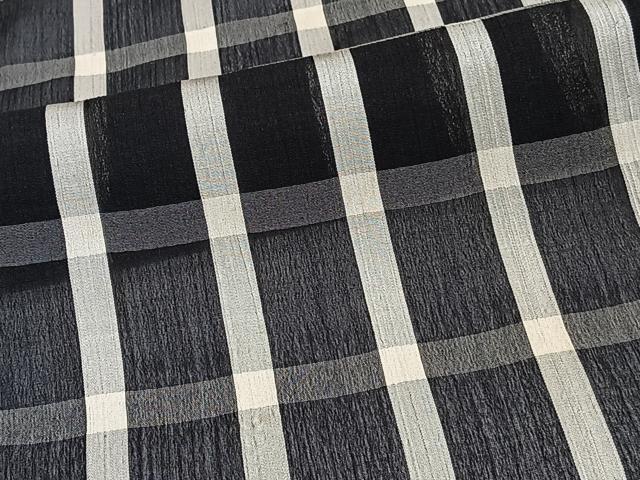 平和屋着物*夏物 お召 紗 格子柄 黒地 正絹 逸品 CABJ9714xi