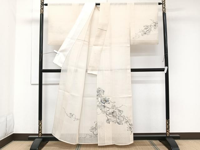 平和屋着物*夏物 訪問着 紗紬 手描き 瓢箪蔦の葉文 金彩 正絹 逸品 CABJ9725xi