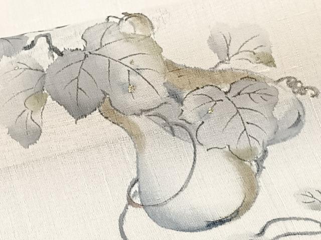 平和屋着物*夏物 訪問着 紗紬 手描き 瓢箪蔦の葉文 金彩 正絹 逸品 CABJ9725xi