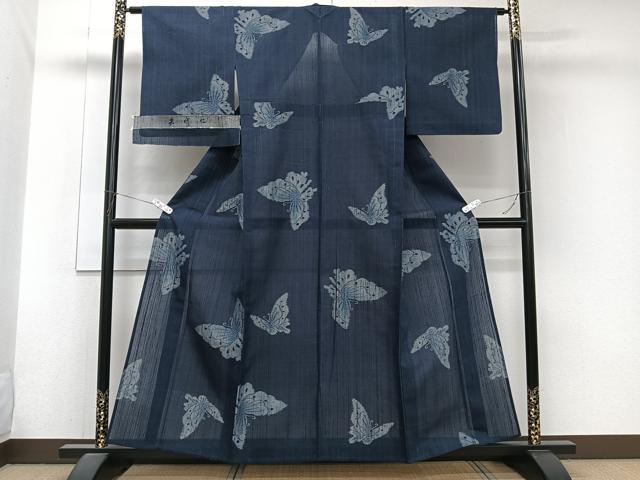 平和屋着物*夏物 矢代仁 紗紬 舞蝶文 反端付き 正絹 逸品 CABJ9728xi