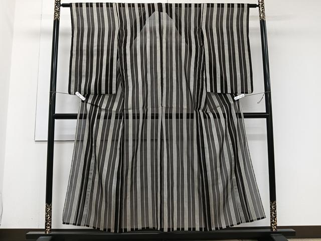 平和屋着物*夏物 お召 紗 間道 黒地 正絹 逸品 CABJ9738xi