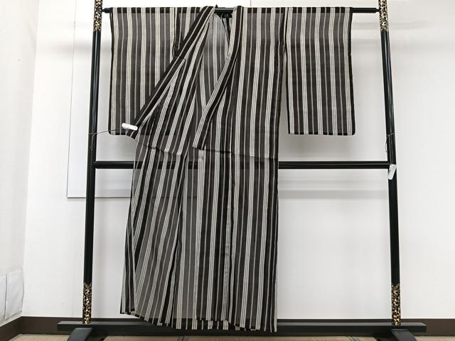平和屋着物*夏物 お召 紗 間道 黒地 正絹 逸品 CABJ9738xi