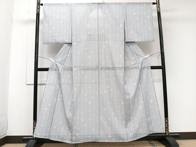 平和屋着物*夏物 小紋 絽 枝草花文 洗える着物 CABJ9756xi