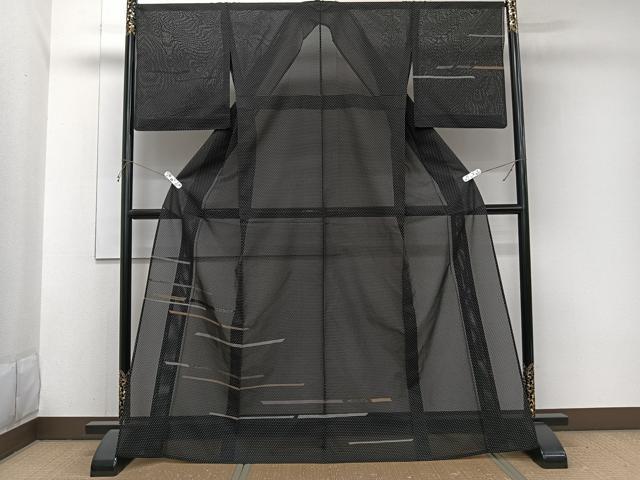 平和屋着物*夏物 訪問着 紗 横段文 黒地 金彩 正絹 逸品 CABJ9769xi