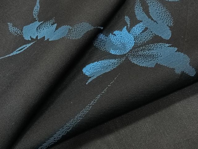 平和屋着物*夏物 小紋 紗 草花文 黒地 CABJ9775xi