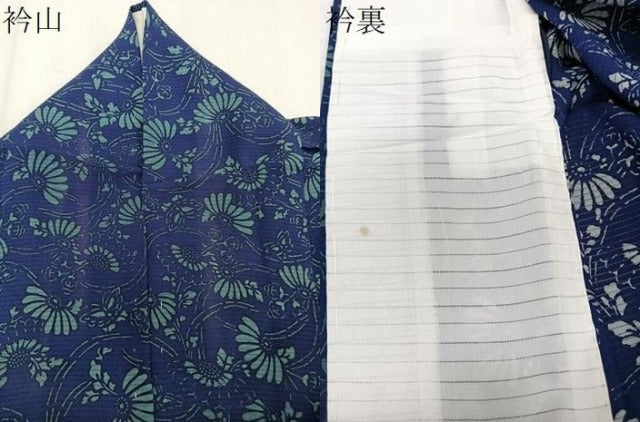 平和屋着物*夏物 小紋 絽 藍 型染め 花蝶文 正絹 逸品 CABJ9782xi