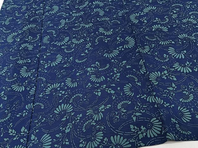 平和屋着物*夏物 小紋 絽 藍 型染め 花蝶文 正絹 逸品 CABJ9782xi