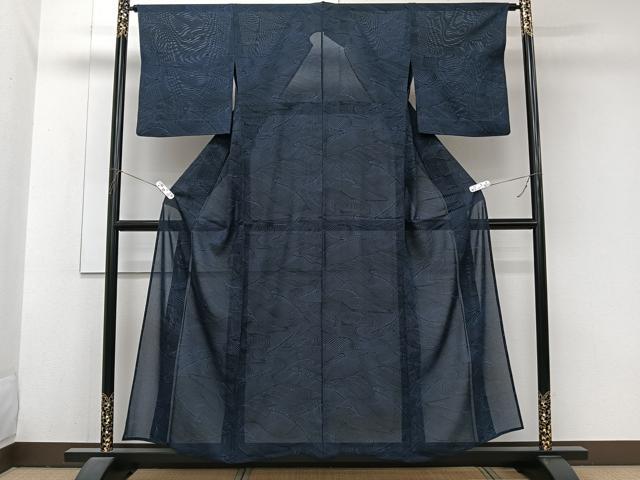 平和屋着物*夏物 小紋 立波文 黒地 正絹 逸品 CABJ9783xi