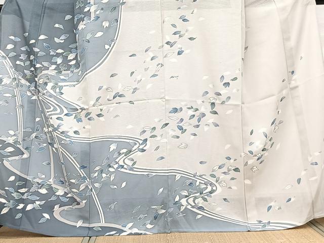 平和屋着物*夏物 訪問着 絽 駒刺繍 流水舞葉文 銀彩 正絹 逸品 CABJ9786xi