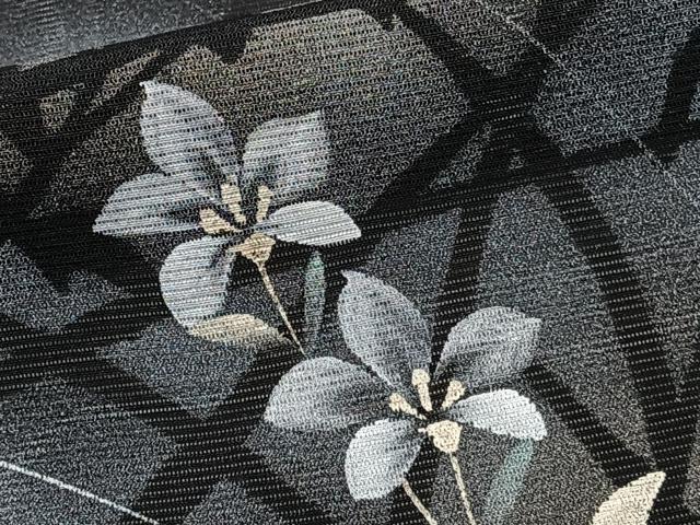 平和屋着物*夏物 訪問着 絽 草花シルエット 黒地 金銀彩 正絹 逸品 CABJ9787xi