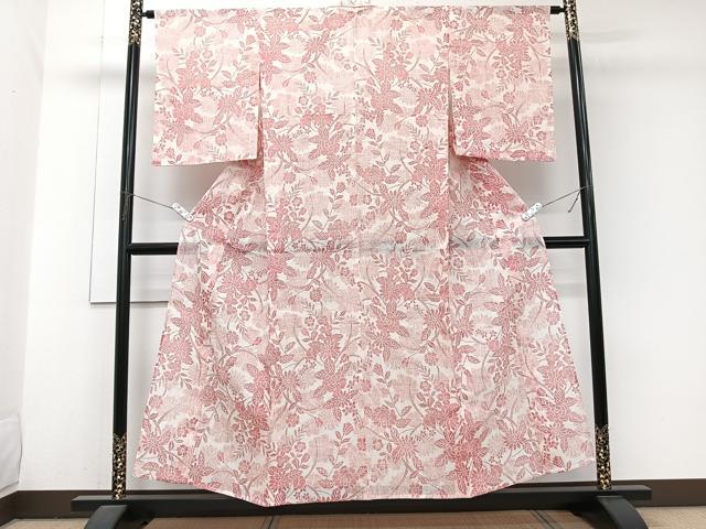 平和屋着物*夏物 本場小千谷縮 草花文 麻 逸品 CABJ9798xi