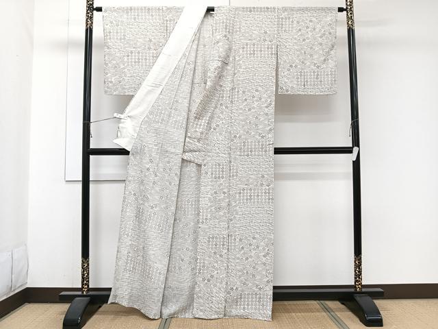 平和屋着物*夏物 小紋 絽 流水草花文 正絹 逸品 CABJ9799xi