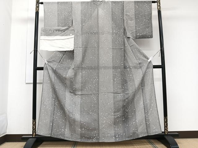 平和屋着物*夏物 小紋 絽 東京染小紋 間道花文 反端付き 正絹 逸品 CABJ9800xi