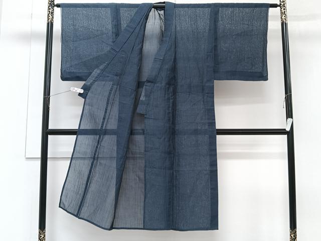 平和屋着物*夏物 男性 本場小千谷縮 紺青色 麻 逸品 CABJ9812xi