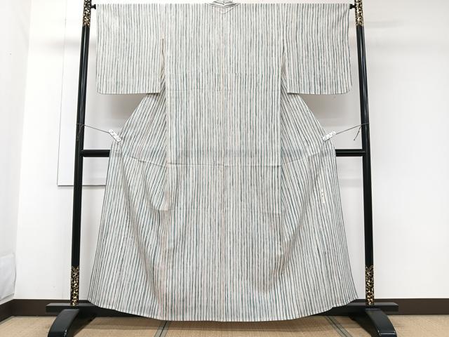 平和屋着物*夏物 小紋 縦絽 作家物 縞 正絹 逸品 CABJ9820xi