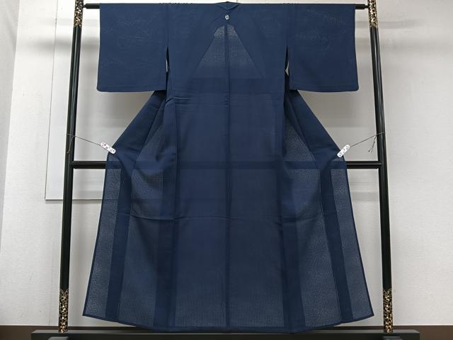 平和屋着物*夏物 色無地 縦絽 霞紋紗 濃藍色 正絹 逸品 CABJ9865xi