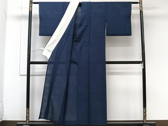 平和屋着物*夏物 色無地 縦絽 霞紋紗 濃藍色 正絹 逸品 CABJ9865xi