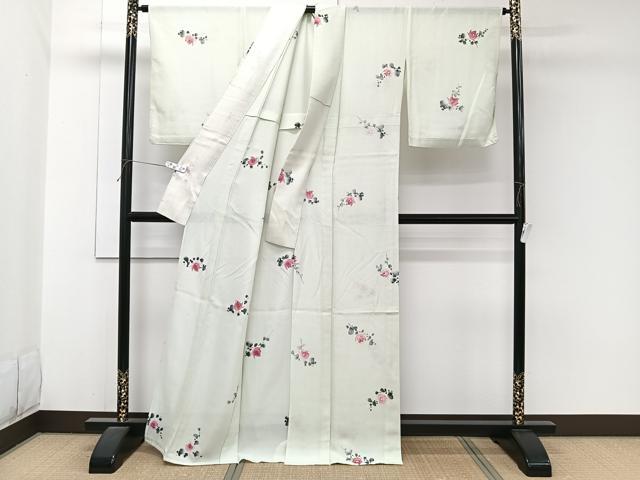 平和屋着物*夏物 小紋 絽 手描き 草花文 正絹 逸品 CABJ9866xi