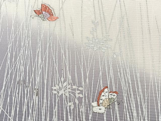 平和屋着物*夏物 訪問着 絽 刺繍 花蝶文 銀彩 正絹 逸品 CABJ9869xi