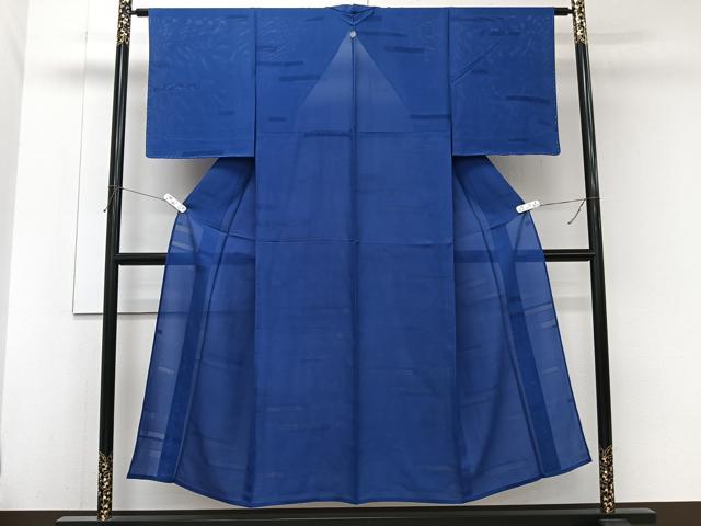 平和屋着物*夏物 色無地 絽 幾何学紋紗 琉璃色 正絹 逸品 CABJ9882xi