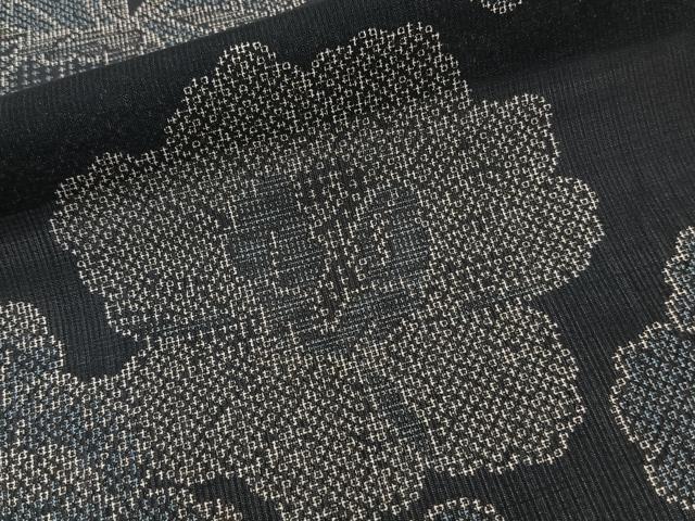平和屋着物*夏物 小紋 紗 舞花文 黒地 洗える着物 CABJ9883xi
