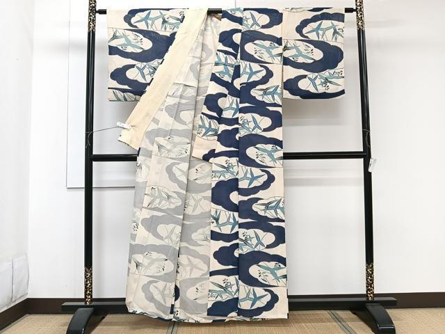 平和屋着物*夏物 小紋 絽 雲取り草花文 正絹 逸品 CABJ9890xi