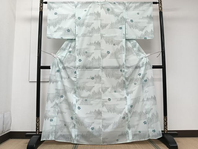 平和屋着物*夏物 小紋 絽 樹林楓文 洗える着物 CABJ9903xi