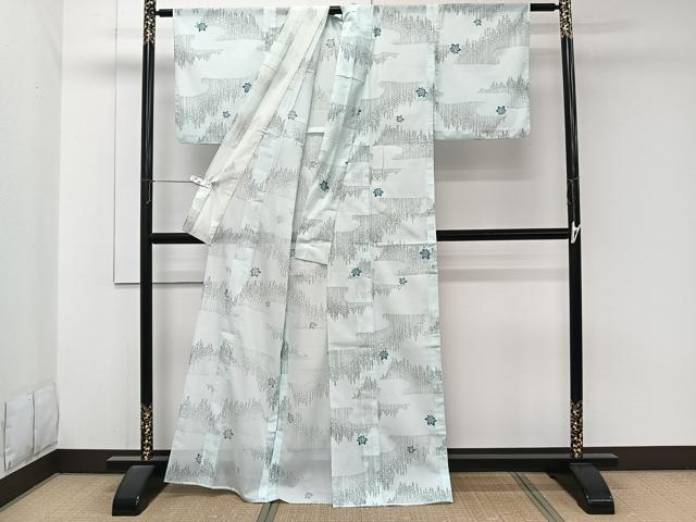 平和屋着物*夏物 小紋 絽 樹林楓文 洗える着物 CABJ9903xi