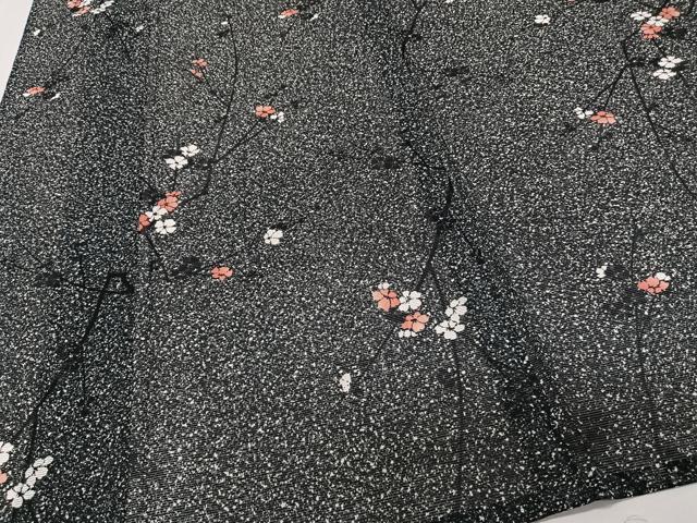 平和屋着物*夏物 小紋 絽 枝梅文 たたき染め 黒地 洗える着物 CABJ9946xi