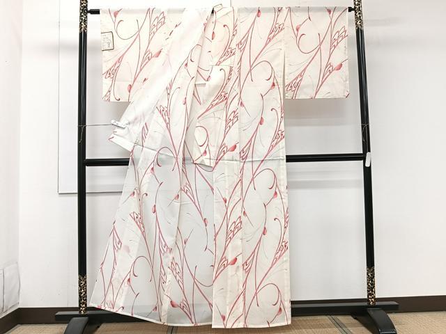 平和屋着物*夏物 小紋 絽 花唐草文 洗える着物 未使用 CABJ9954xi