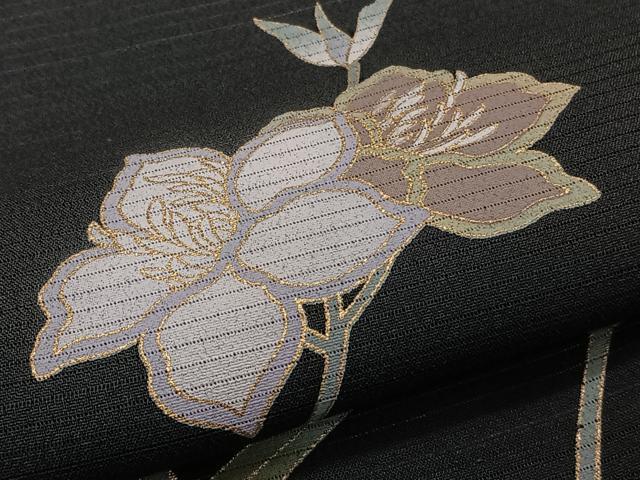 平和屋着物*夏物 訪問着 絽縮緬 枝草花文 黒地 金彩 洗える着物 CABJ9955xi