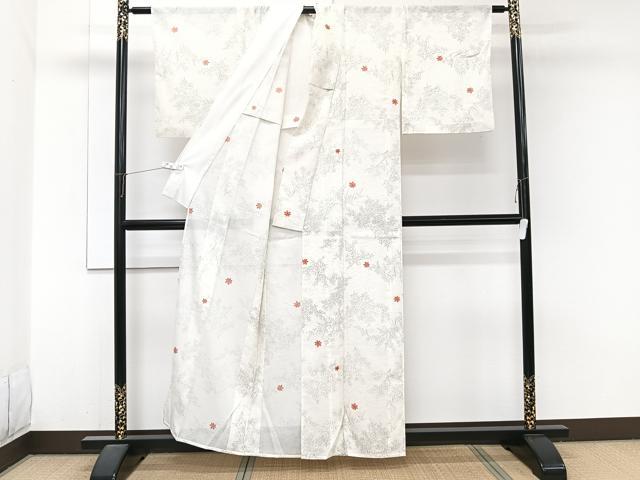 平和屋着物*夏物 小紋 絽 草花楓文 洗える着物 CABJ9956xi