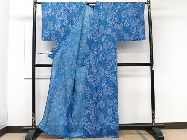 平和屋着物*夏物 小紋 絽 亀甲草花文 洗える着物 CABJ9959xi
