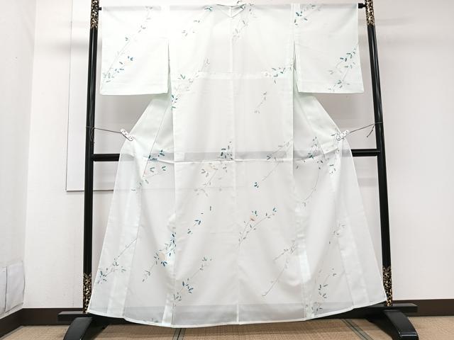 平和屋着物*夏物 小紋 絽 枝草花文 洗える着物 CABJ9966xi