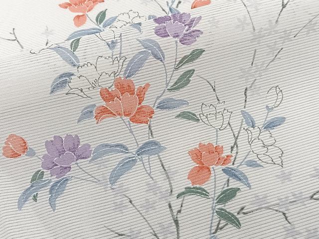 平和屋着物*夏物 小紋 絽 枝草花文 洗える着物 CABJ9968xi
