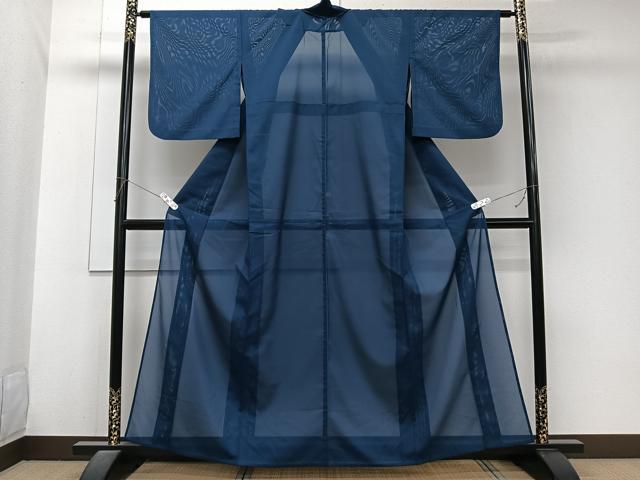 平和屋着物*夏物 色無地 絽 紺青色 洗える着物 CABJ9972xi