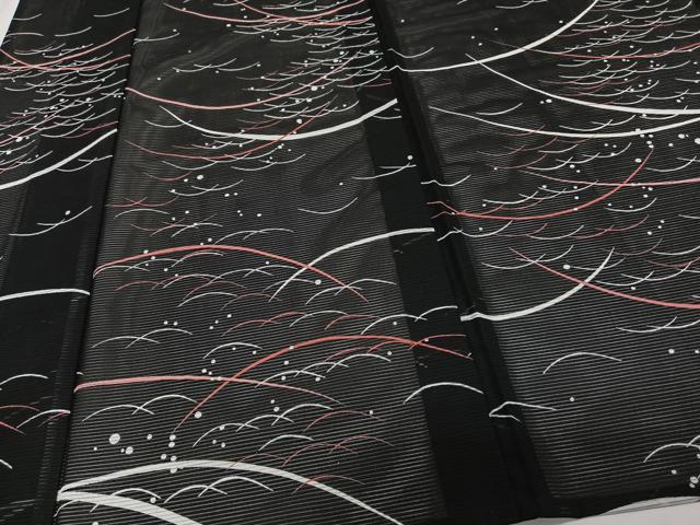 平和屋着物*夏物 小紋 絽 舞芝文 黒地 洗える着物 CABJ9982xi