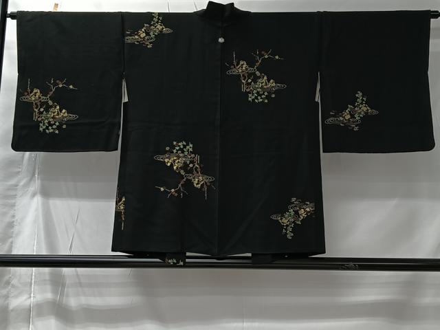 平和屋着物#羽織 寿光織 風景文 黒地 金糸 正絹 逸品 CABK0008ua