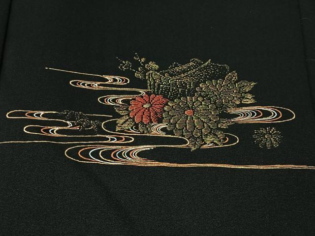 平和屋着物#羽織 寿光織 流水御所車花文 黒地 金糸 正絹 逸品 CABK0029ua