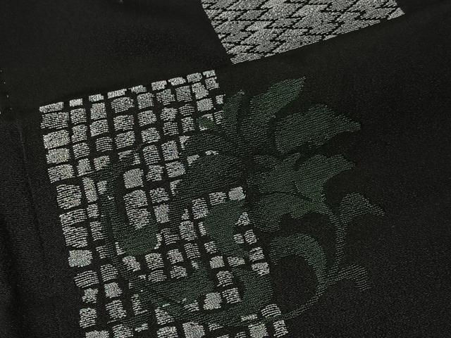 平和屋着物#羽織 寿光織 色紙草花文 黒地 金銀糸 正絹 逸品 CABK0030ua