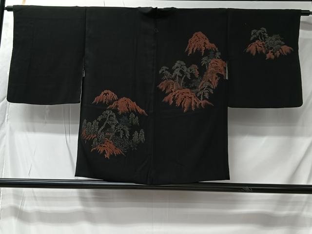 平和屋着物#羽織 寿光織 遠山風景文 黒地 銀糸 正絹 逸品 CABK0031ua