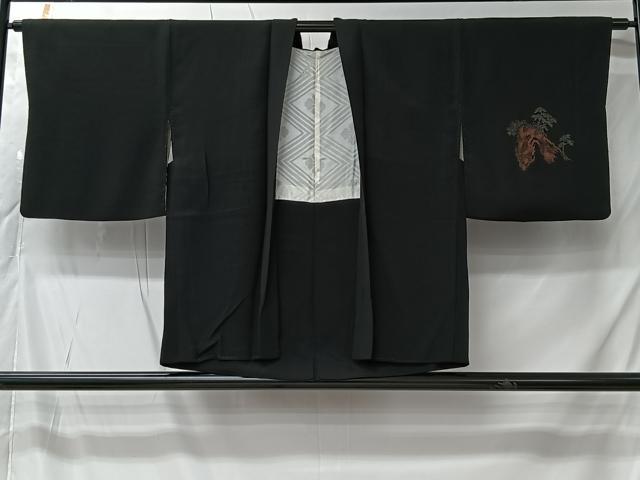 平和屋着物#羽織 寿光織 遠山風景文 黒地 銀糸 正絹 逸品 CABK0031ua