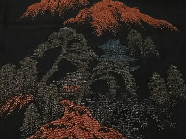 平和屋着物#羽織 寿光織 遠山風景文 黒地 銀糸 正絹 逸品 CABK0031ua