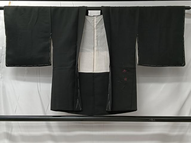 平和屋着物#羽織 総刺繍 枝花文 黒地 反端付き 正絹 逸品 未使用 CABK0034ua
