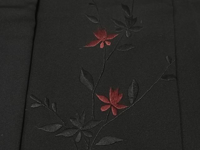 平和屋着物#羽織 総刺繍 枝花文 黒地 反端付き 正絹 逸品 未使用 CABK0034ua