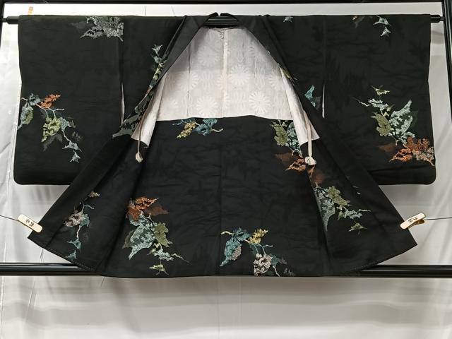 平和屋着物#羽織 寿光織 枝葉文 黒地 金銀糸 正絹 逸品 CABK0038ua
